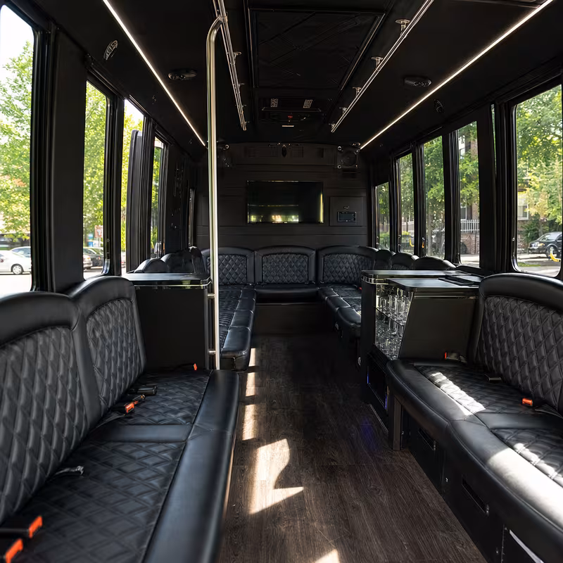 Passenger watching the Los Angeles scenery during a regional party bus road trip