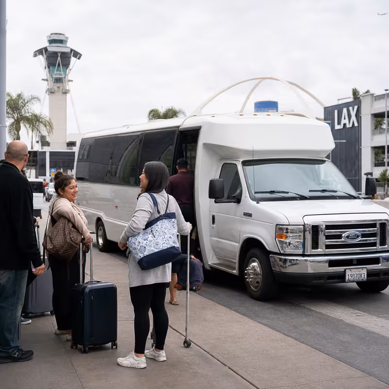 Black Mercedes Sprinter van staged for an Los Angeles Airport Transportation group