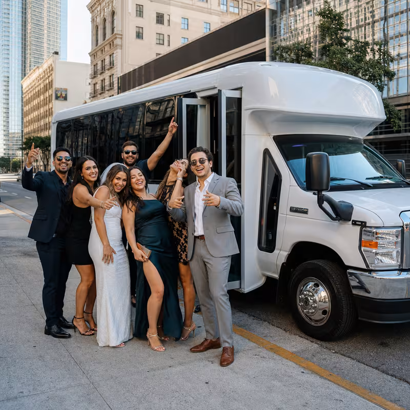 Black Mercedes Sprinter van staged for an Los Angeles Bachelor & Bachelorette Transportation group