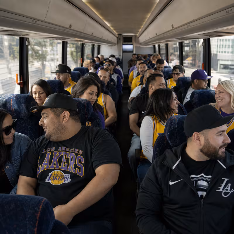 Passenger seating aboard a Los Angeles party bus rental