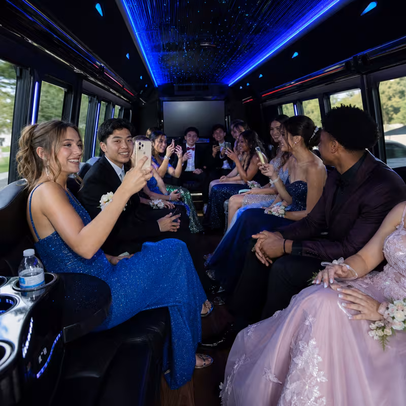 Black Mercedes Sprinter van staged for an Los Angeles Prom & Homecoming Transportation group