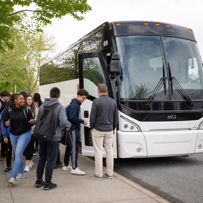 Black Mercedes Sprinter van staged for an Los Angeles School Transportation group