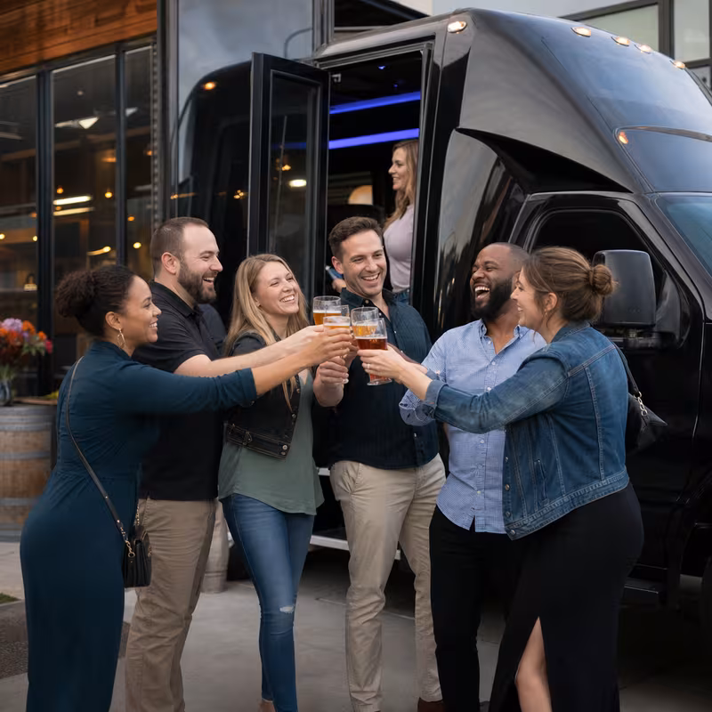 Passengers loading luggage while boarding an Los Angeles group shuttle